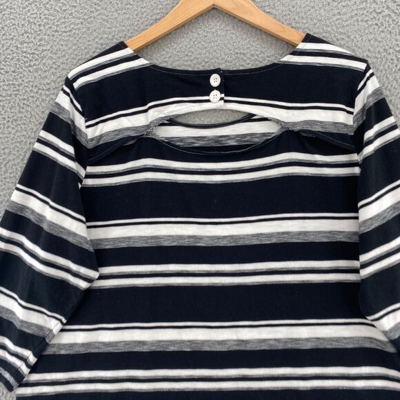 T By Talbots Top Womens 3X Plus Black Striped Cutout Back 3/4 Sleeves Stretch - Picture 4 of 10